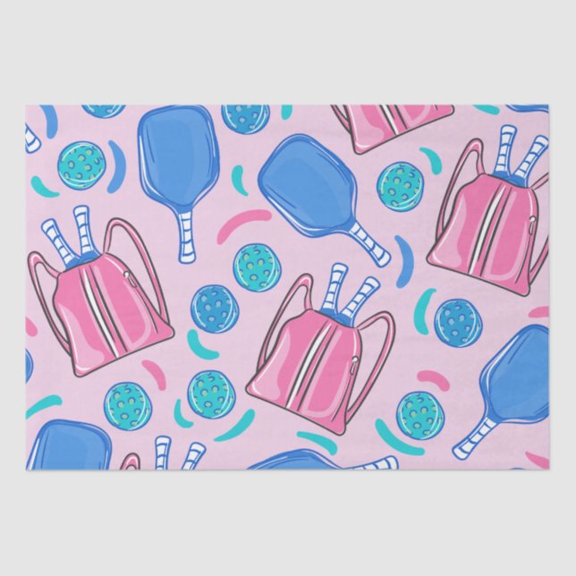 Pickleball Paddles and Balls Pink Preppy Tissue Paper (Front)