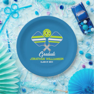 Pickleball Paddles Ball Blue Green Party  Paper Plate