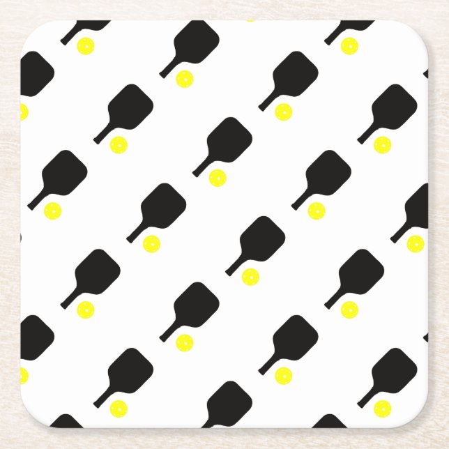 Pickleball paddles & balls square paper coaster (Front)