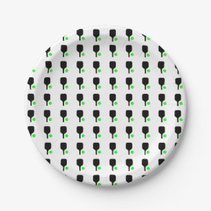 Pickleball paddles & green balls paper plate