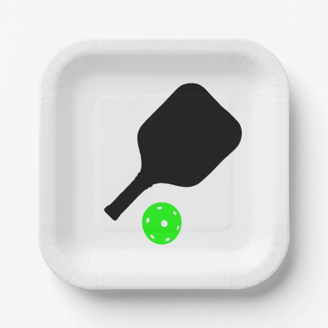 Pickleball paddles & green balls paper plate (Front)