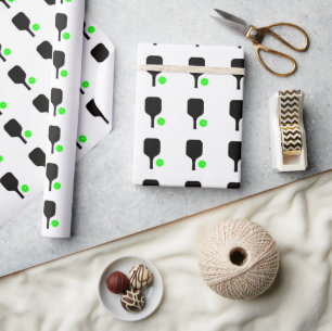 Pickleball paddles & green balls wrapping paper