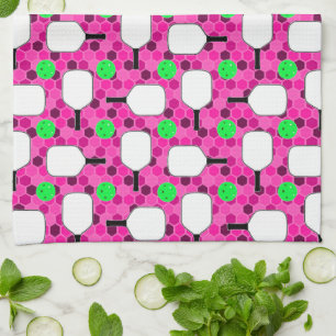 Pickleball Paddles Green Pickleballs Magenta Tea Towel