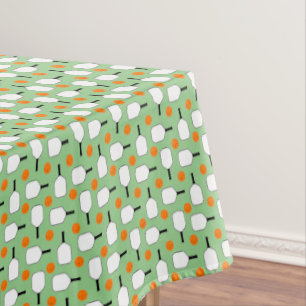 Pickleball Paddles Orange Pickleballs Sage Green Tablecloth