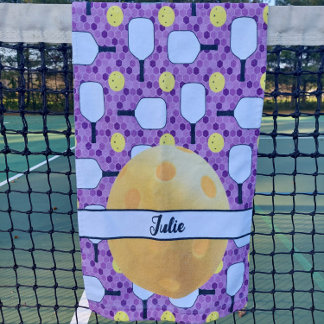 Pickleball Paddles Personalised Purple and Yellow Hand Towel