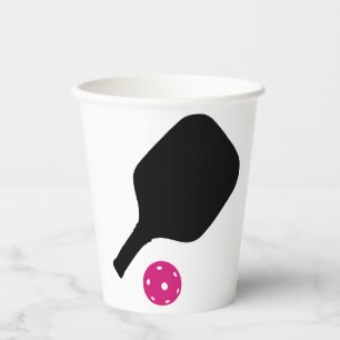 Pickleball paddles & pink balls paper cups