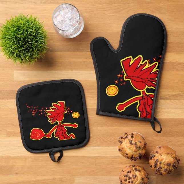 Pickleball Paddles Well With Others Oven Mitt & Pot Holder Set (Top Down)