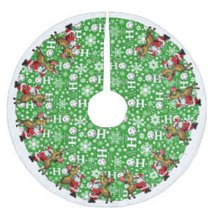 Pickleball Partners Santa & Reindeer Sleighing It Brushed Polyester Tree Skirt