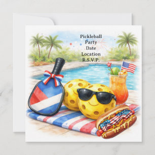 Pickleball Party 4th July Independence Day Invitation