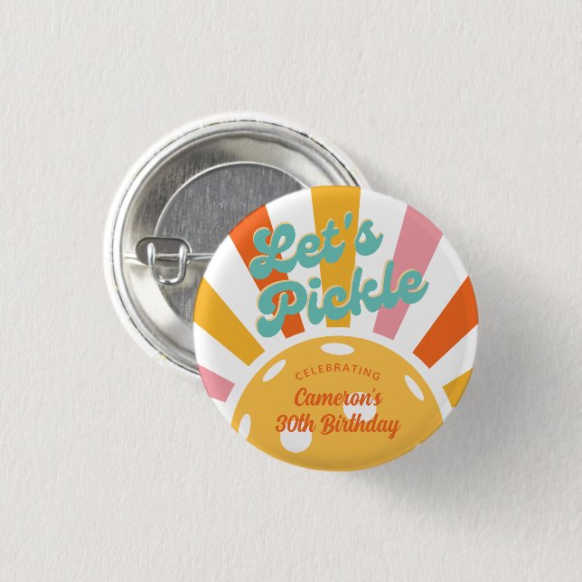 Pickleball Party Colourful Retro Sun burst Custom 3 Cm Round Badge (Front & Back)
