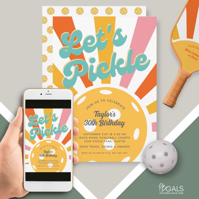 Pickleball Party Colourful Retro Sun burst Stripes Invitation (Creator Uploaded)