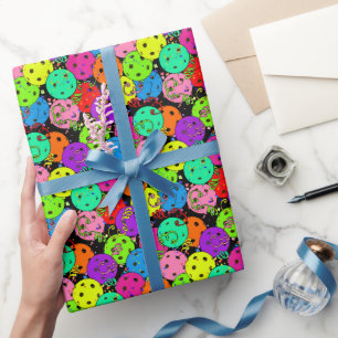 Pickleball Party Confetti and Pickleball Balloons  Wrapping Paper