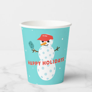Pickleball Party Humourous Holiday Snowman Paper Cups