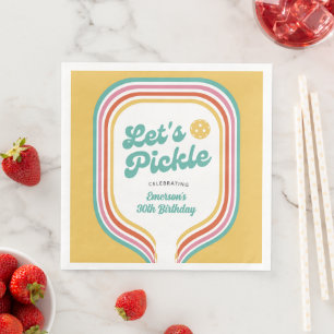 Pickleball Party Let's Pickle Retro Rainbow Stripe Napkin