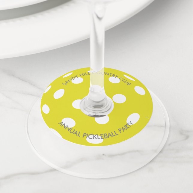 Pickleball Party Pickleball Custom Text Wine Glass Tag (Close Up)