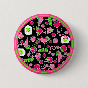 Pickleball Party Pink Cosmo Cocktails Green Limes 6 Cm Round Badge