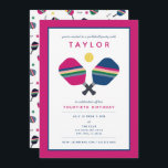 Pickleball Party Sports Blue Green Pink Invitation<br><div class="desc">Celebrate your pickleball player or fan with these fun and vibrant party invitations featuring striped blue,  green and pink pickleball paddles. Text is customisable. Birthday age is also customisable. Part of a collection from Parcel Studios.</div>