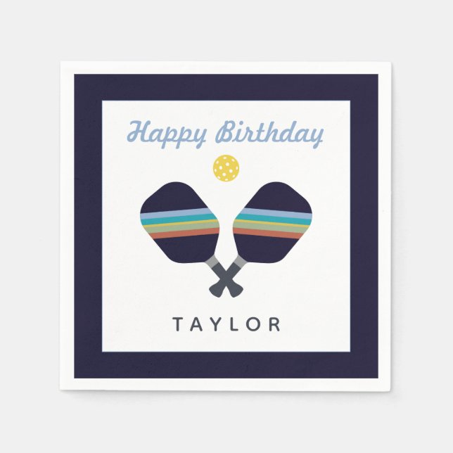 Pickleball Party Sports Dark Blue Striped Paddles  Napkin (Front)