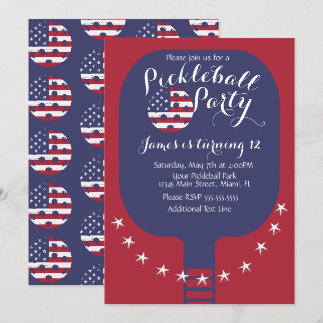 Pickleball Party Stars and Stripes Patriotic Invitation (Front/Back)
