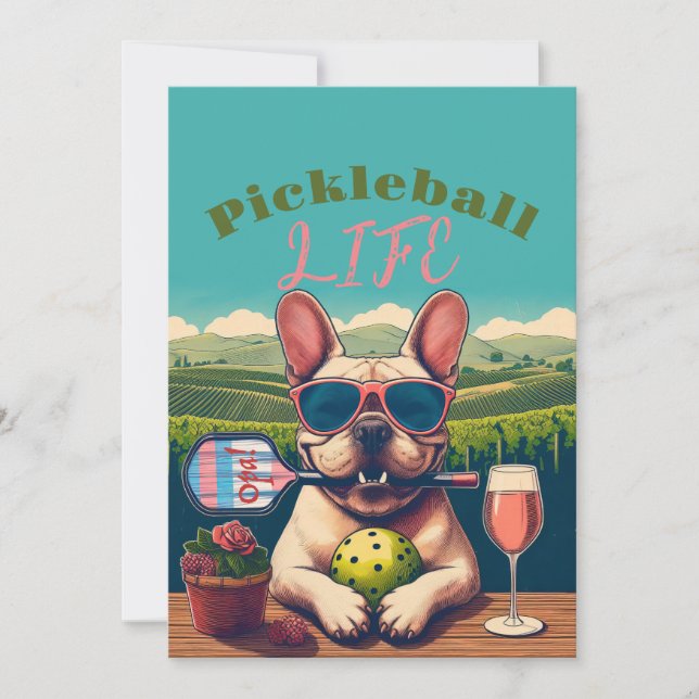 Pickleball Party Tournament Invitations Frenchie (Front)