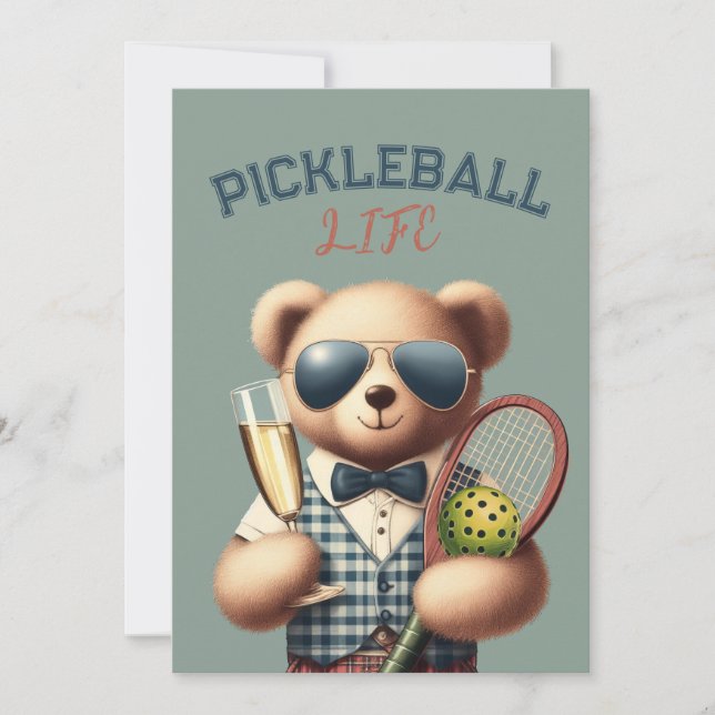 Pickleball Party Tournament Invitations Teddy Bear (Front)