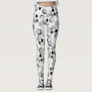 Pickleball Pattern, Black, White and Grey Leggings