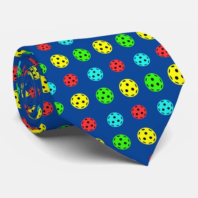Pickleball Pattern Blue Neck Tie (Rolled)