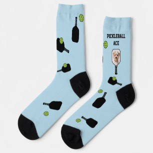 Pickleball Pattern Pet Photo Blue Personalized Socks