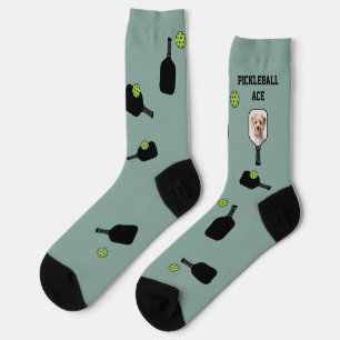 Pickleball Pattern Pet Photo Green Personalised Socks