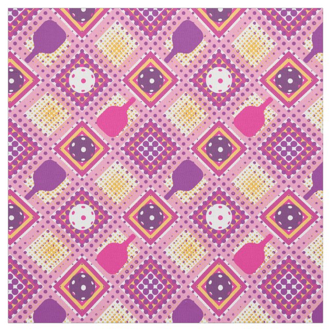 Pickleball pattern - purple, pink, yellow  fabric (Swatch)