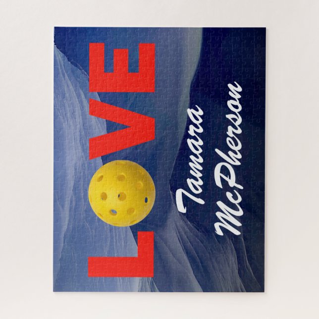 Pickleball personalise with Name Blue Background Jigsaw Puzzle (Vertical)