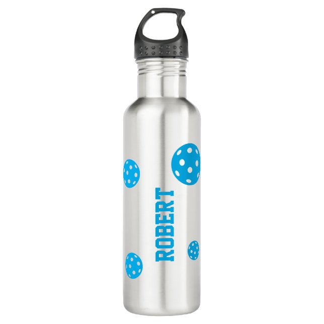 Pickleball Personalised Blue Silver 710 Ml Water Bottle (Front)