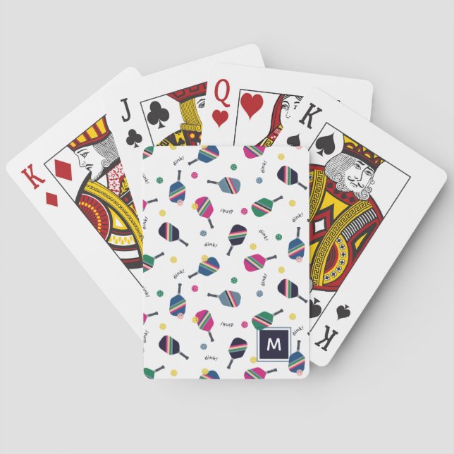 Pickleball Personalised Monogram Blue Green Pink Playing Cards (Back)