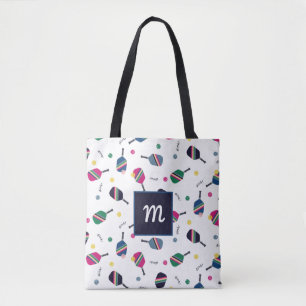 Pickleball Personalised Monogram Blue Green Pink Tote Bag