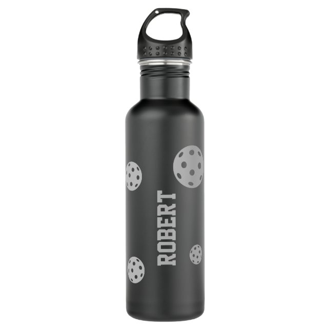 Pickleball Personalised Name Black Grey 710 Ml Water Bottle (Front)