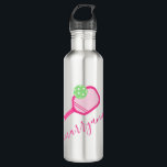 Pickleball Personalised Name Pink 710 Ml Water Bottle<br><div class="desc">Personalised custom pickleball water bottle with a pink and mint green pickleball paddle and ball monogram and custom name or text in an elegant modern calligraphy script signature monogram font. Great gift for women and girls youth or teen pickleball player with a sleek and subtle girly feminine look and modern...</div>