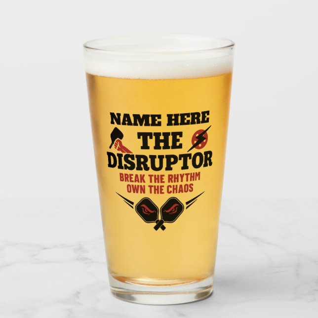 Pickleball Personalised Name The Disruptor Beer Glass (Front Filled)