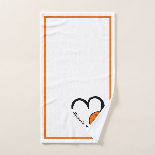 Pickleball Personalized Heart Orange and White Hand Towel (Hand Towel)