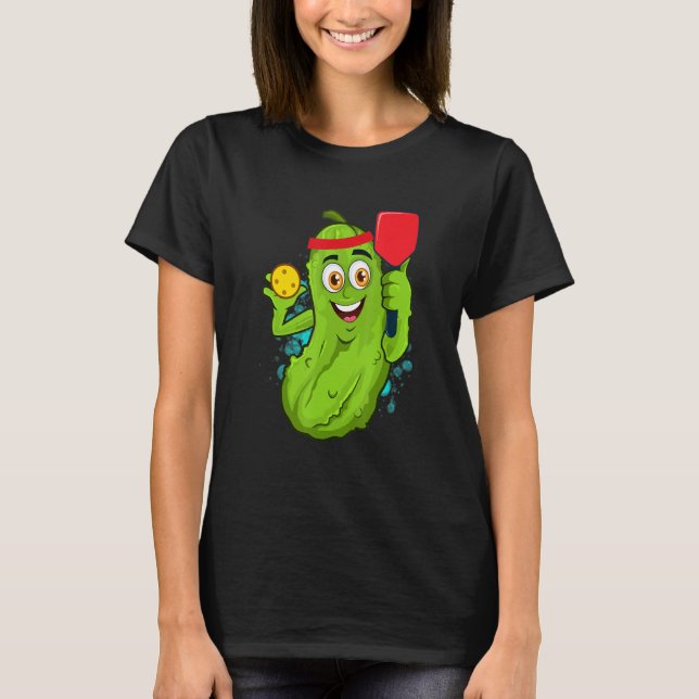 Pickleball Pickle Paddle  Cucumber Player Vegan T-Shirt (Front)