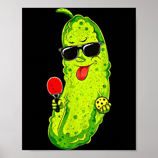 Pickleball pickle with sunglasses, paddle &amp; poster (Front)