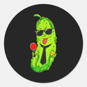 Pickleball pickle with tie & sunglasses funny classic round sticker