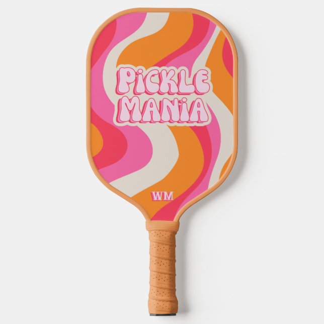 Pickleball Picklemania Retro Waves Text Initials Paddle (Front)