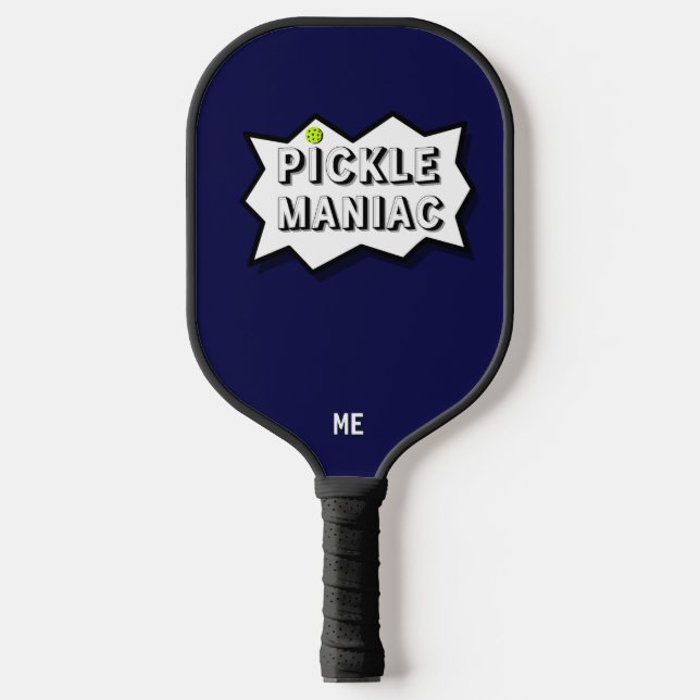 Pickleball PickleManiac Funny Comic Blue  Paddle (Front)