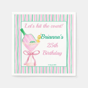 Pickleball pink and green birthday party custom napkin