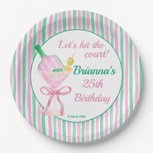 Pickleball pink and green birthday party custom paper plate