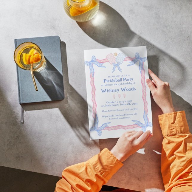 Pickleball Pink Blue Coquette Party Invitations (Creator Uploaded)