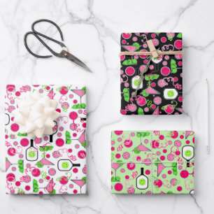  Pickleball Pink Green Dinks & Drinks Celebration Wrapping Paper Sheet
