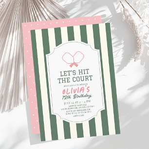 Pickleball Pink & Green Stripes Girl Birthday Invitation