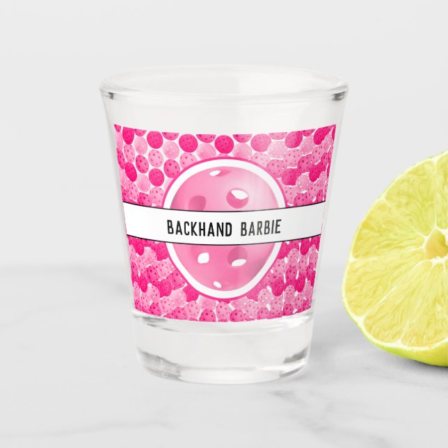 Pickleball Pink & White Pickleballs Personalised  Shot Glass (Front)