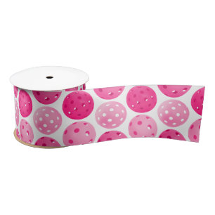Pickleball Pink & White Pickleballs Satin Ribbon